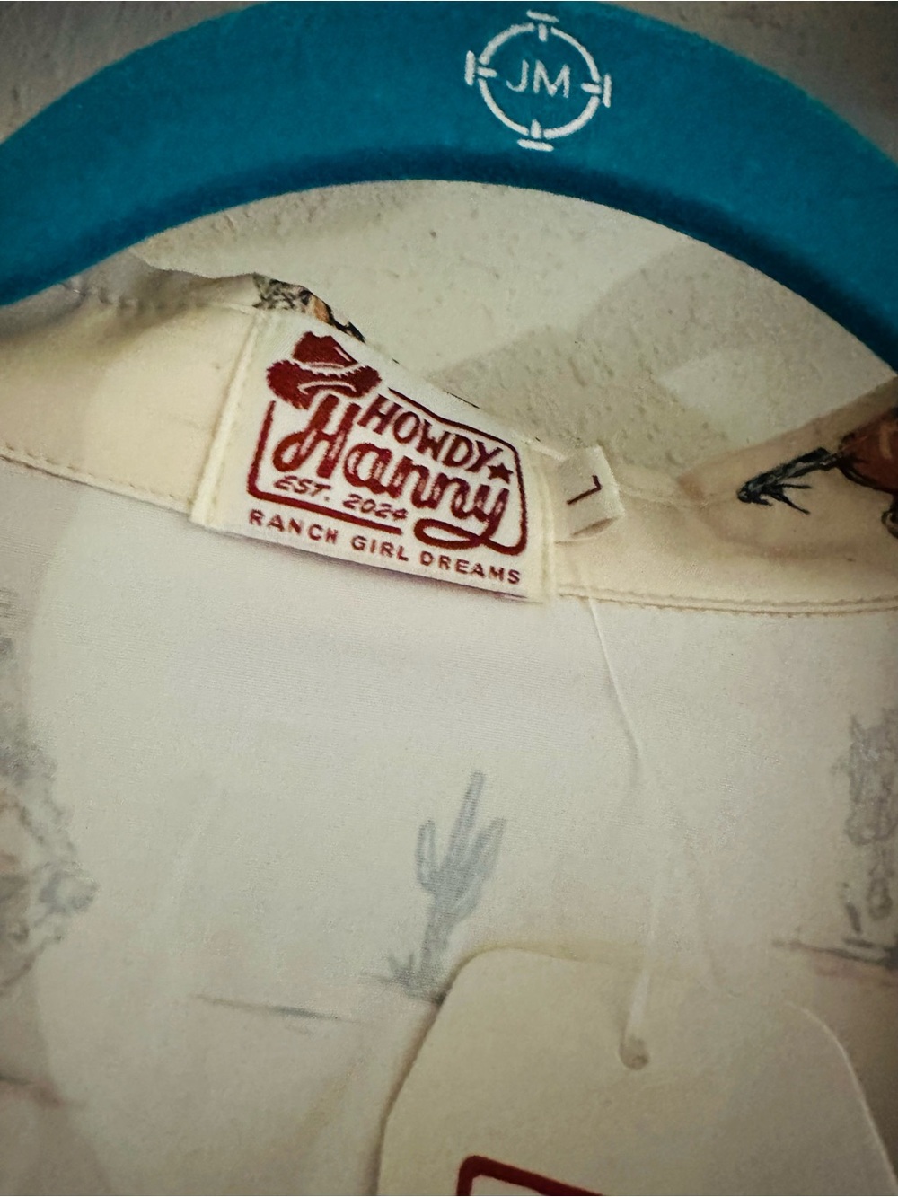 Howdy Hanny set,Western Print Button-Down Shirt - Cream with Orange Trim! - Picture 3 of 6